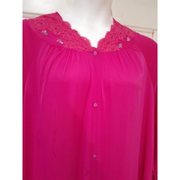 Vintage Robe, Womens, Shadowline. Floor Length, Lace Detail Pink Robe Crepe L - Picture 3 of 6
